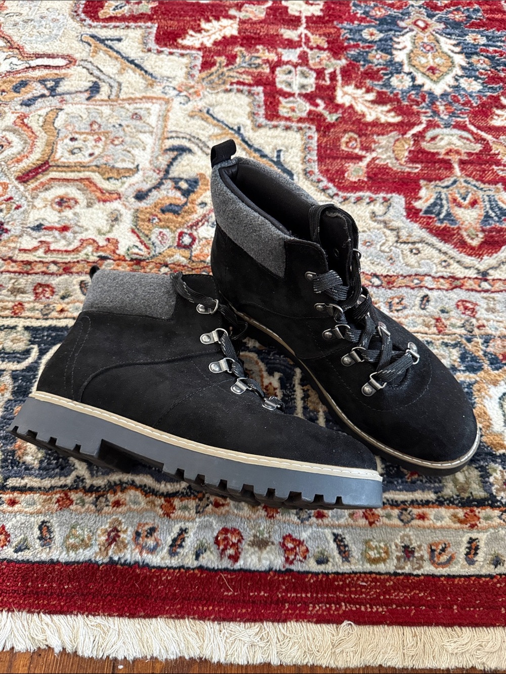 St. John's Bay Black Suede Ankle Booties with Gray Collar